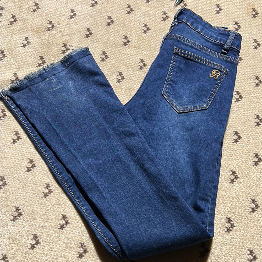 Buttons Blue Flare Wide Leg Jeans